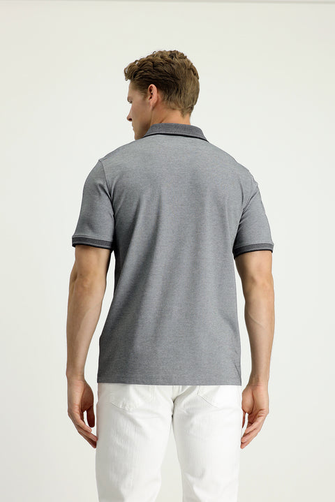 Siyah Regular Fit Pamuklu Desenli Cepli Polo Yaka Tişört