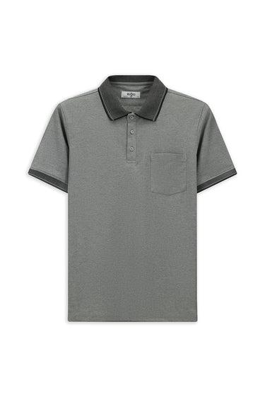 Siyah Regular Fit Pamuklu Desenli Cepli Polo Yaka Tişört