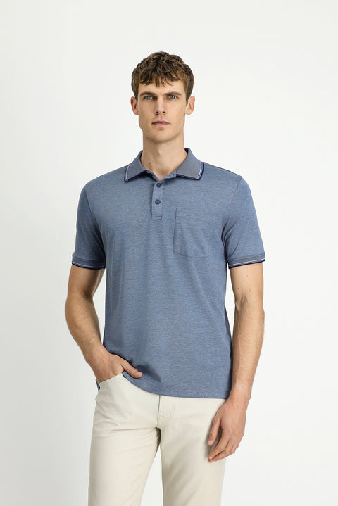 Koyu Lacivert Regular Fit Pamuklu Desenli Cepli Polo Yaka Tişört