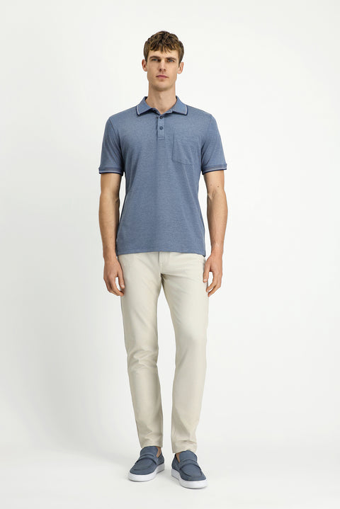 Koyu Lacivert Regular Fit Pamuklu Desenli Cepli Polo Yaka Tişört