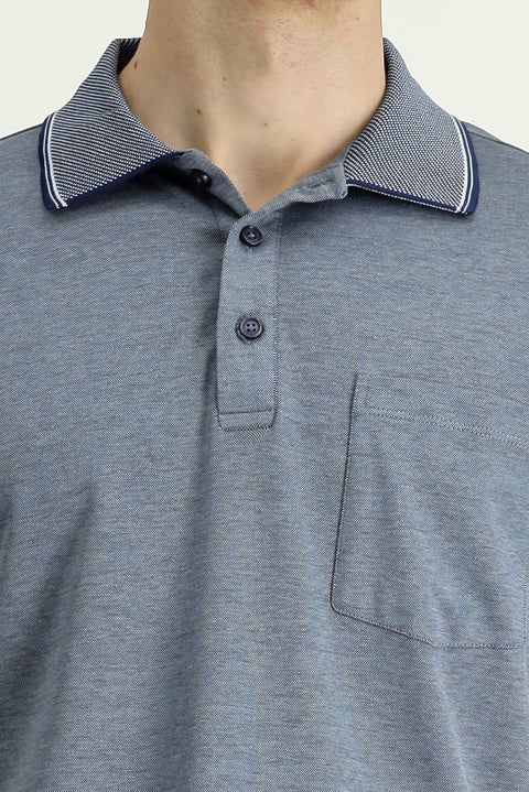 Koyu Lacivert Regular Fit Pamuklu Desenli Cepli Polo Yaka Tişört
