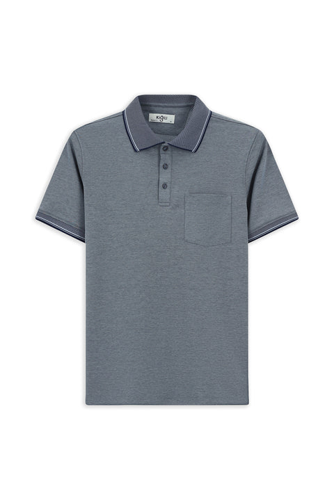 Koyu Lacivert Regular Fit Pamuklu Desenli Cepli Polo Yaka Tişört