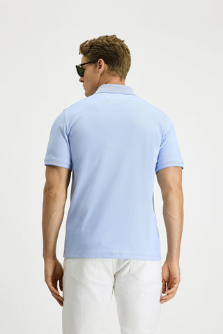  Açık Mavi Regular Fit Pamuklu Desenli Cepli Polo Yaka Tişört