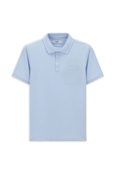 Açık Mavi Regular Fit Pamuklu Desenli Cepli Polo Yaka Tişört