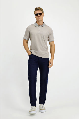  Orta Kahve Regular Fit Pamuklu Desenli Cepli Polo Yaka Tişört