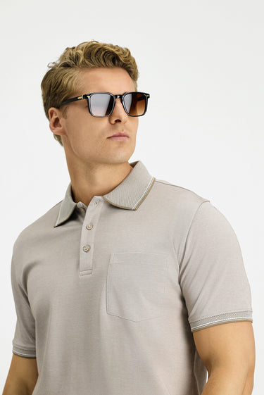  Orta Kahve Regular Fit Pamuklu Desenli Cepli Polo Yaka Tişört