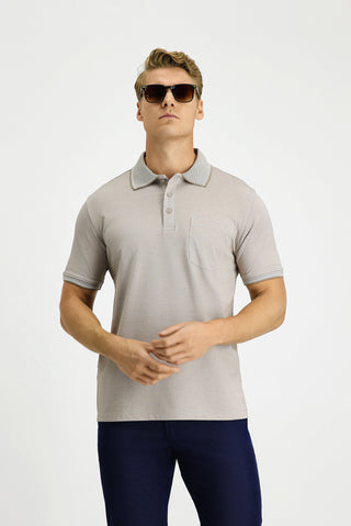  Orta Kahve Regular Fit Pamuklu Desenli Cepli Polo Yaka Tişört