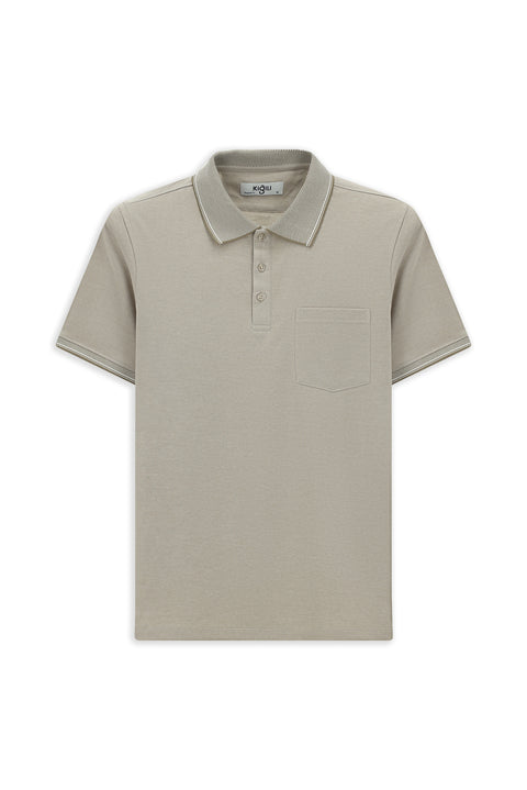 Orta Kahve Regular Fit Pamuklu Desenli Cepli Polo Yaka Tişört