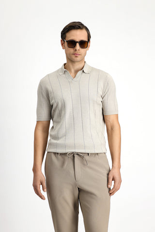  Orta Bej Regular Fit Pamuklu Desenli Polo Yaka Triko Ti?ört-Ki??l?