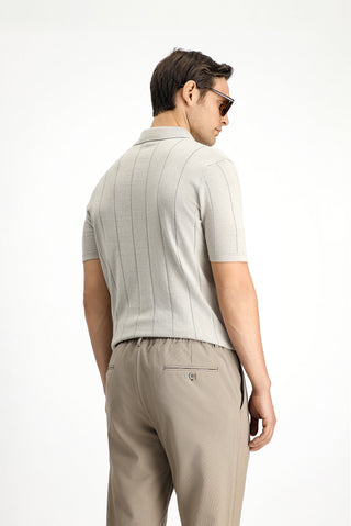  Orta Bej Regular Fit Pamuklu Desenli Polo Yaka Triko Ti?ört-Ki??l?