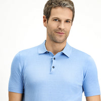 Blue Regular Fit Cotton Knitted Polo Neck T-Shirt