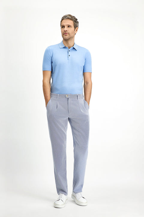 Blue Regular Fit Cotton Knitted Polo Neck T-Shirt