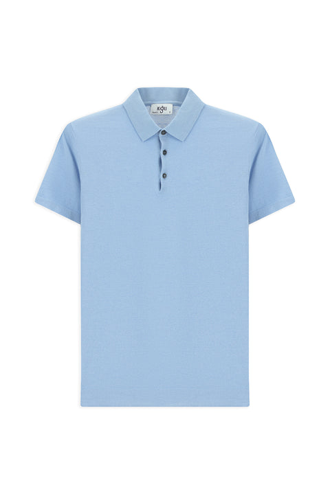 Blue Regular Fit Cotton Knitted Polo Neck T-Shirt
