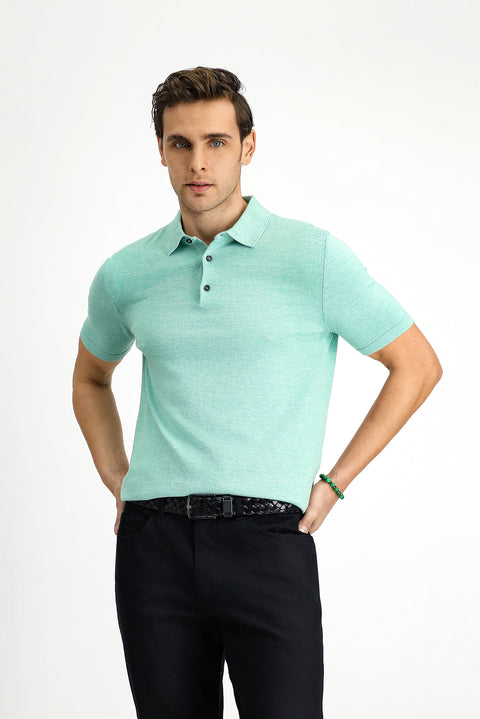 Dark Green Regular Fit Cotton Knitted Polo Shirt