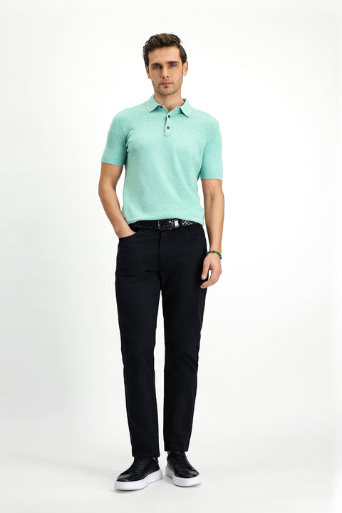 Dark Green Regular Fit Cotton Knitted Polo Shirt