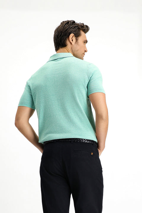Dark Green Regular Fit Cotton Knitted Polo Shirt