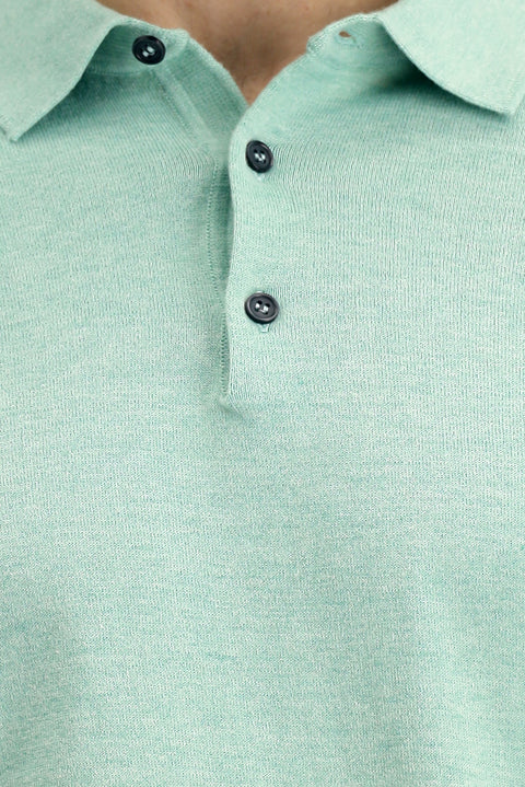 Dark Green Regular Fit Cotton Knitted Polo Shirt