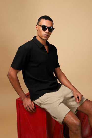  Siyah Regular Fit Pamuklu Polo Yaka Tişört
