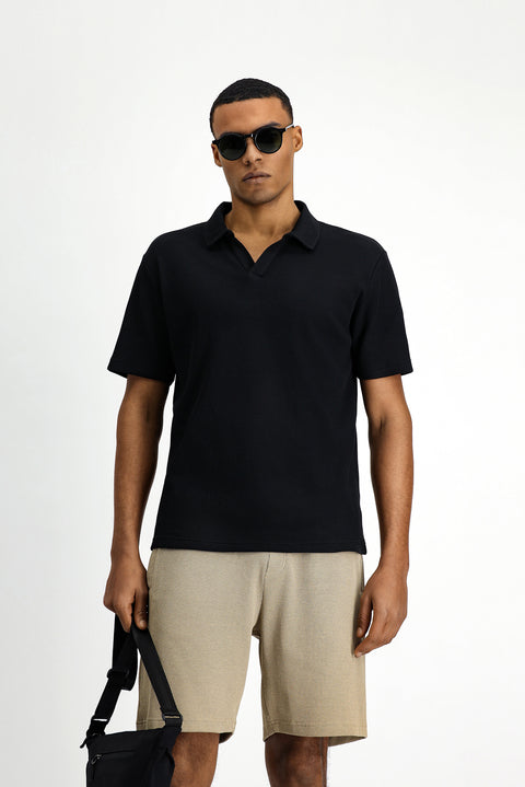 Siyah Regular Fit Pamuklu Polo Yaka Tişört