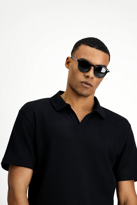 Siyah Regular Fit Pamuklu Polo Yaka Tişört