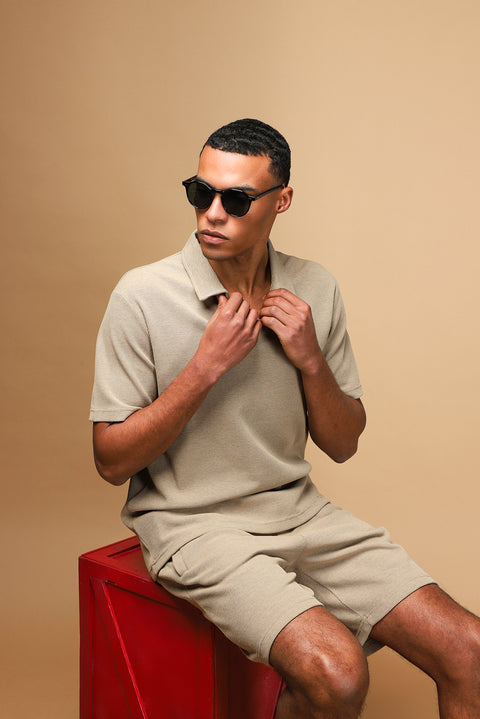 Light Beige Regular Fit Cotton Polo Shirt