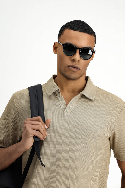 Light Beige Regular Fit Cotton Polo Shirt