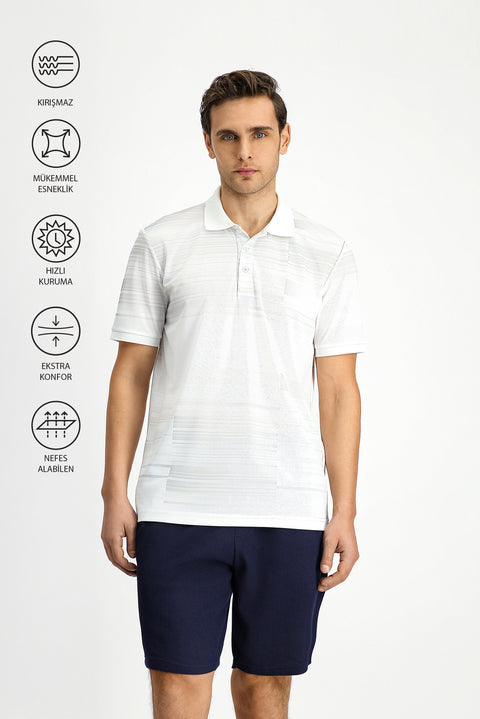 Kırık Beyaz Regular Fit Baskılı Polo Yaka Tişört