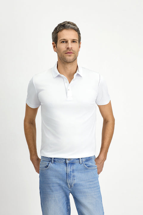 Beyaz Slim Fit Dar Kesim Pamuklu Polo Yaka Tişört