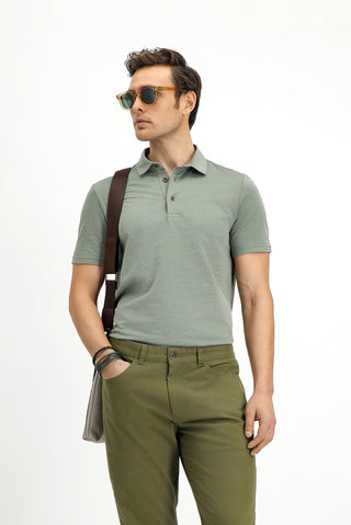  Koyu Haki Slim Fit Dar Kesim Pamuklu Polo Yaka Tişört