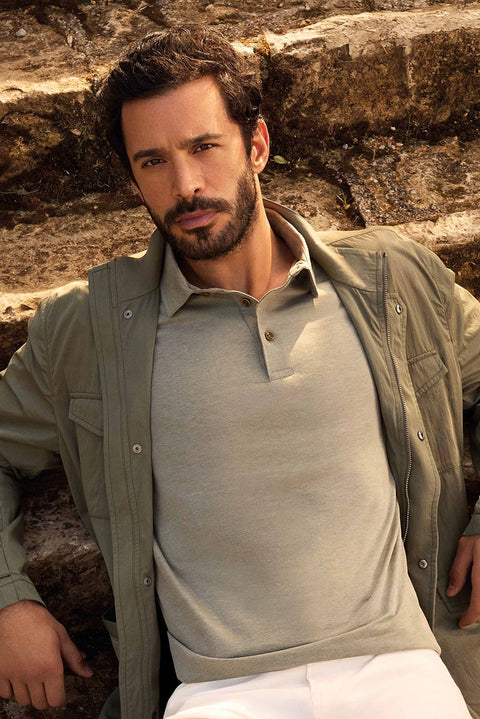 Koyu Haki Slim Fit Dar Kesim Pamuklu Polo Yaka Tişört