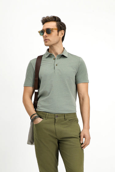  Koyu Haki Slim Fit Dar Kesim Pamuklu Polo Yaka Tişört
