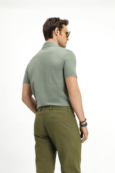Koyu Haki Slim Fit Dar Kesim Pamuklu Polo Yaka Tişört
