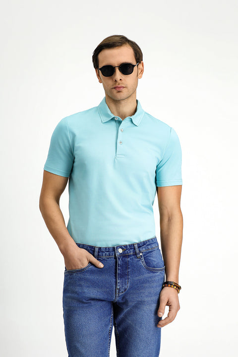 Mint Yeşili Slim Fit Dar Kesim Pamuklu Polo Yaka Tişört