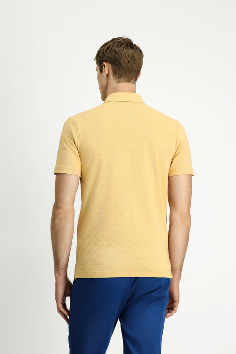 Orta Bej Slim Fit Dar Kesim Pamuk Desenli Polo Yaka Tişört