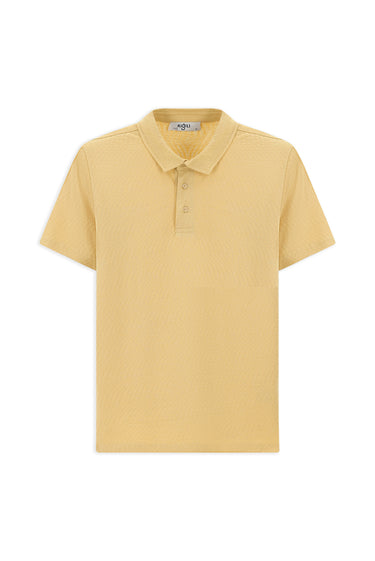 Orta Bej Slim Fit Dar Kesim Pamuk Desenli Polo Yaka Tişört
