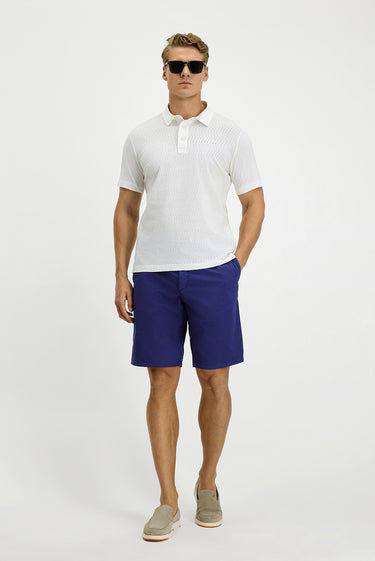  Kırık Beyaz Slim Fit Dar Kesim Pamuk Desenli Polo Yaka Tişört