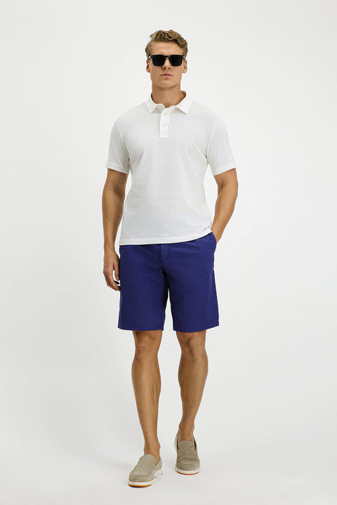 Kırık Beyaz Slim Fit Dar Kesim Pamuk Desenli Polo Yaka Tişört