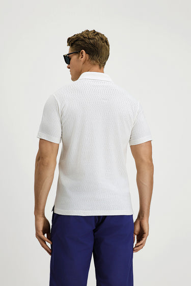  Kırık Beyaz Slim Fit Dar Kesim Pamuk Desenli Polo Yaka Tişört