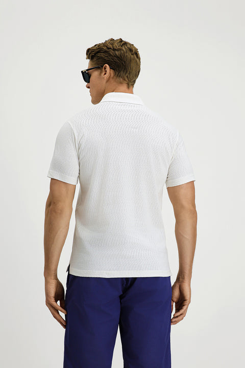 Kırık Beyaz Slim Fit Dar Kesim Pamuk Desenli Polo Yaka Tişört