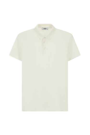 Kırık Beyaz Slim Fit Dar Kesim Pamuk Desenli Polo Yaka Tişört
