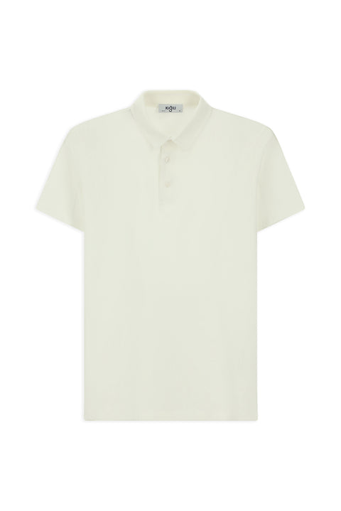 Kırık Beyaz Slim Fit Dar Kesim Pamuk Desenli Polo Yaka Tişört