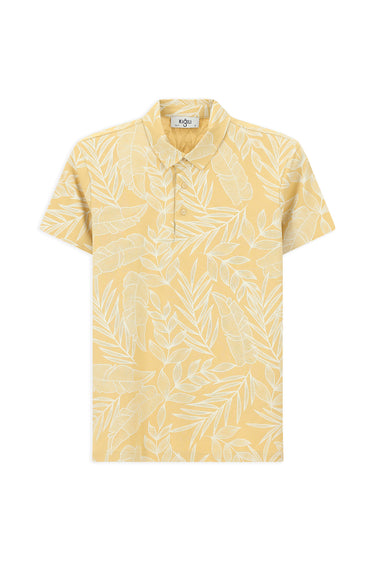 Orta Bej Slim Fit Dar Kesim Baskılı Pamuk Polo Yaka Tişört