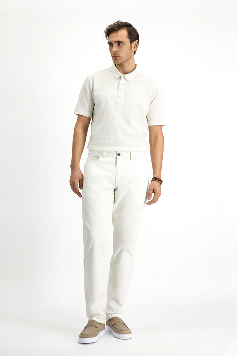 Beyaz Slim Fit Dar Kesim Baskılı Pamuk Polo Yaka Tişört