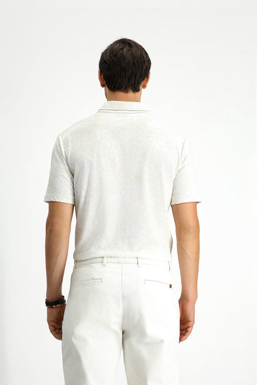 Beyaz Slim Fit Dar Kesim Baskılı Pamuk Polo Yaka Tişört