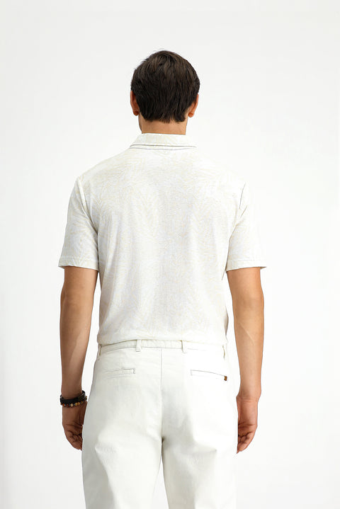 Beyaz Slim Fit Dar Kesim Baskılı Pamuk Polo Yaka Tişört