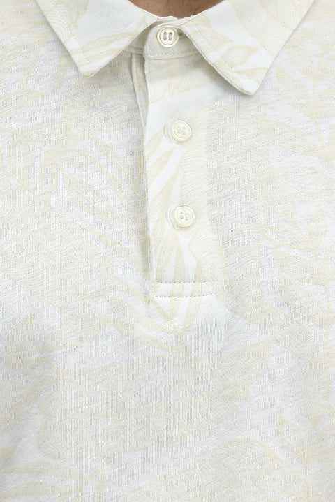 Beyaz Slim Fit Dar Kesim Baskılı Pamuk Polo Yaka Tişört