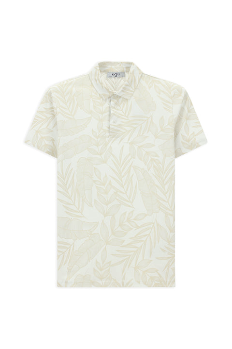 Beyaz Slim Fit Dar Kesim Baskılı Pamuk Polo Yaka Tişört