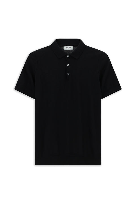 Siyah Slim Fit Dar Kesim Pamuk Polo Yaka Örme Tişört
