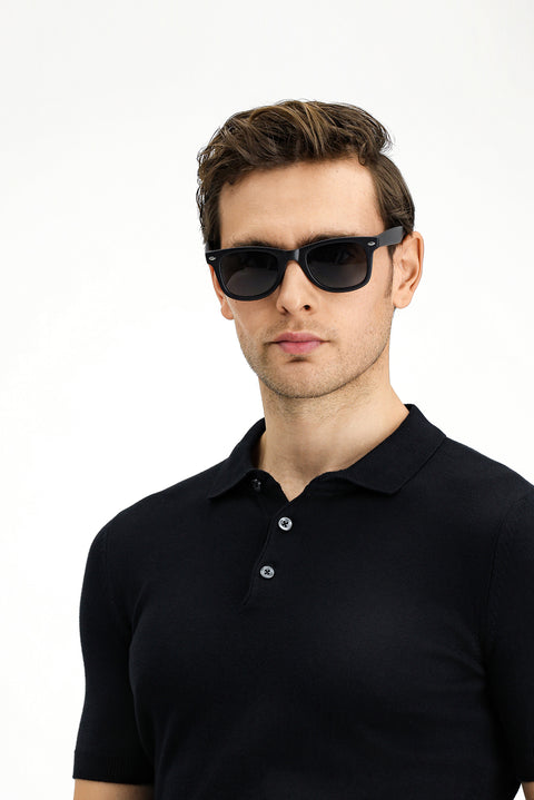 Siyah Slim Fit Dar Kesim Pamuk Polo Yaka Triko Tişört