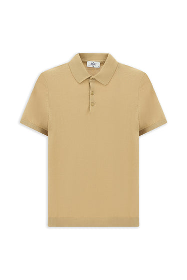 Orta Bej Slim Fit Dar Kesim Pamuk Polo Yaka Triko Tişört